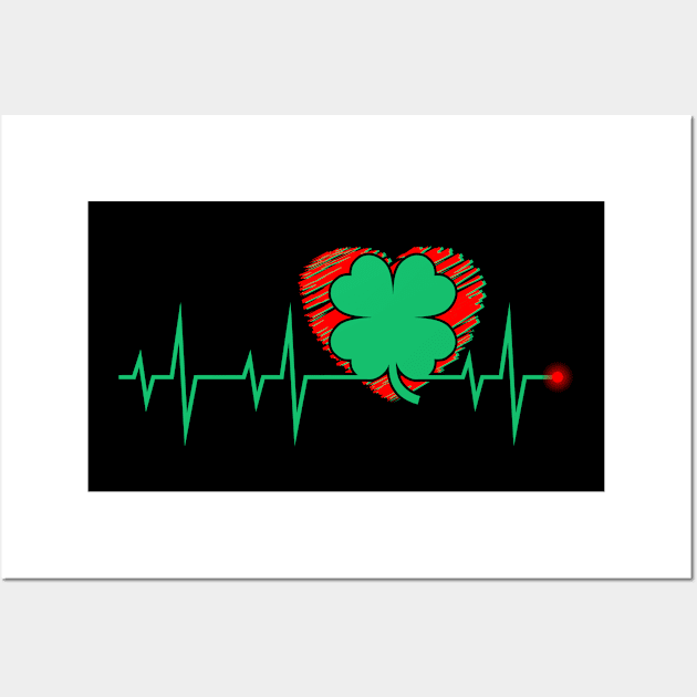 Shamrock Heartbeat, Funny St Patrick's Day Wall Art by adik